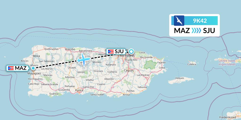 9K42 Cape Air Flight Map: Mayaguez to San Juan