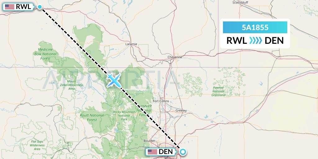 5A1855 Alpine Air Express Flight Map: Rawlins to Denver