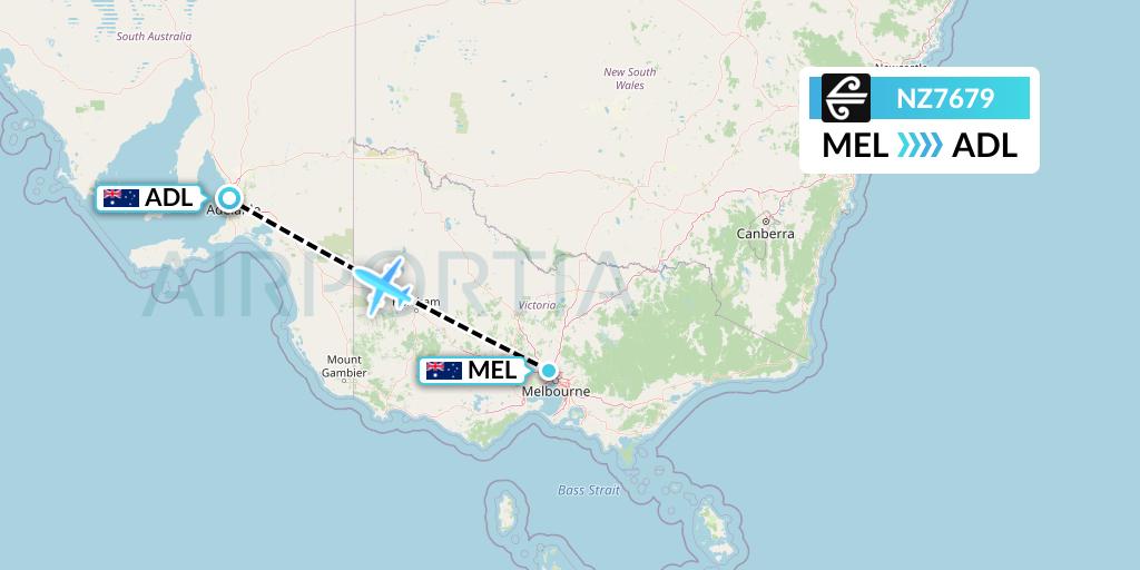 NZ7679 Air New Zealand Flight Map: Melbourne to Adelaide