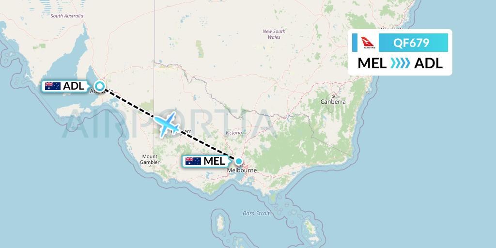QF679 Qantas Flight Map: Melbourne to Adelaide