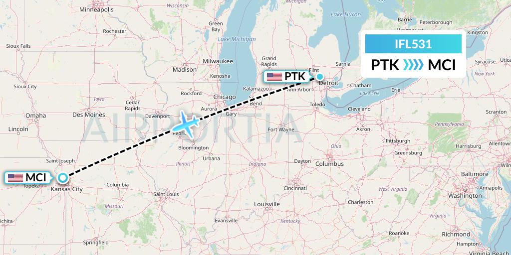 IFL531 IFL Group Flight Map: Oakland County to Kansas City