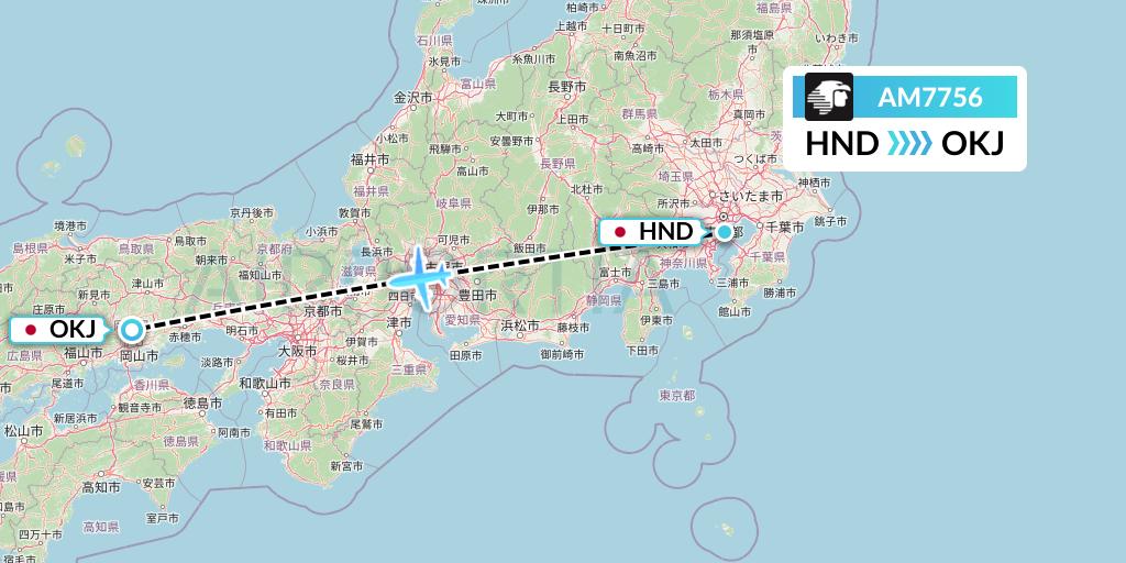 AM7756 Aeromexico Flight Map: Tokyo to Okayama