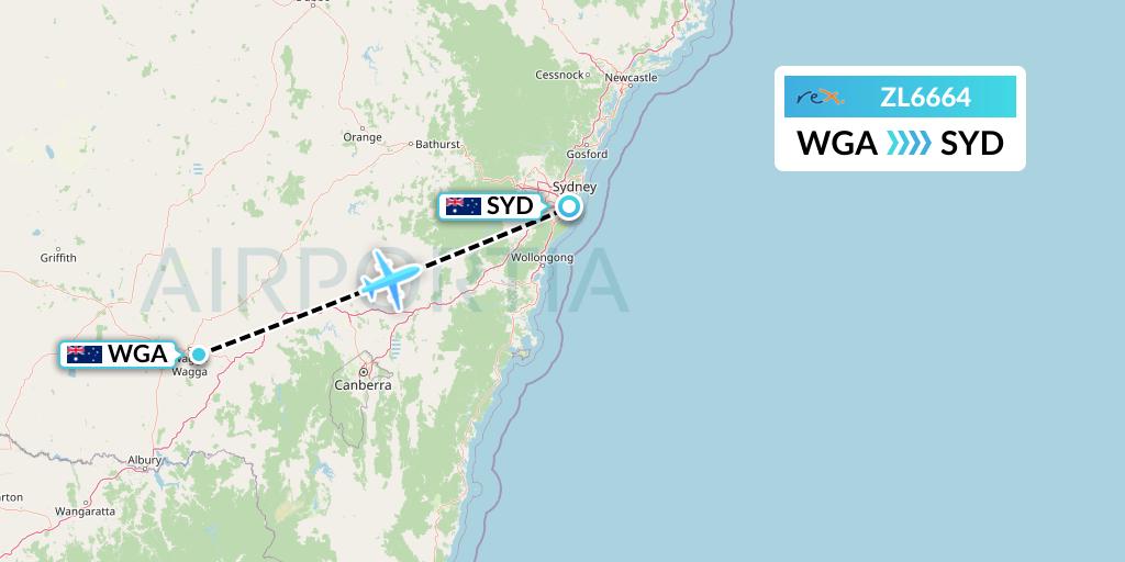 ZL6664 Regional Express Flight Map: Wagga Wagga to Sydney