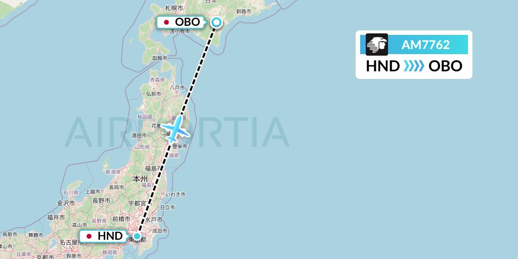 AM7762 Aeromexico Flight Map: Tokyo to Obihiro