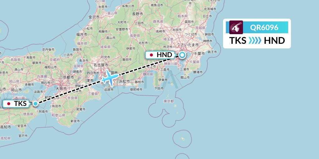 QR6096 Qatar Airways Flight Map: Tokushima to Tokyo