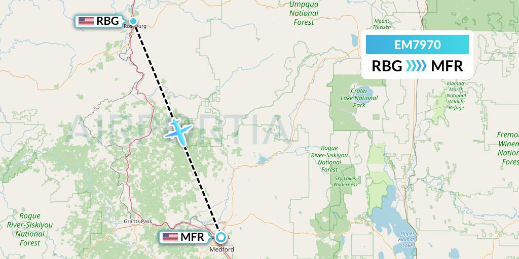 EM7970 Empire Airlines Flight Map: Roseburg to Medford