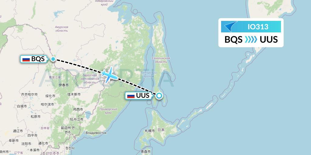 IO313 IrAero Flight Map: Blagoveshchensk to Yuzhno-Sakhalinsk