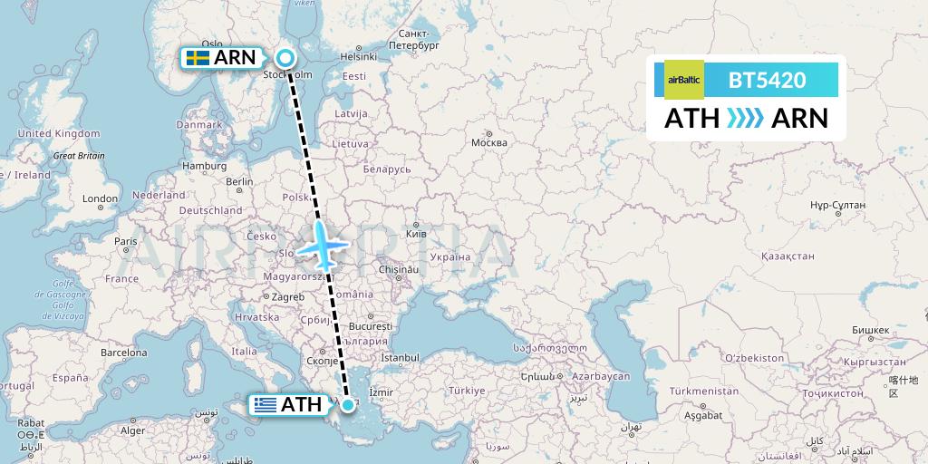 BT5420 Air Baltic Flight Map: Athens to Stockholm