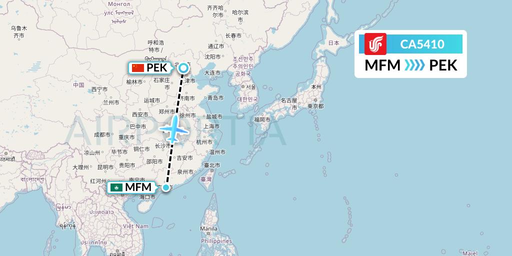 CA5410 Air China Flight Map: Macau to Beijing