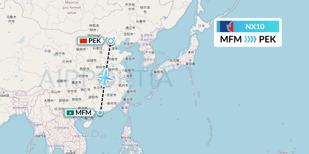 NX10 Air Macau Flight Map: Macau to Beijing