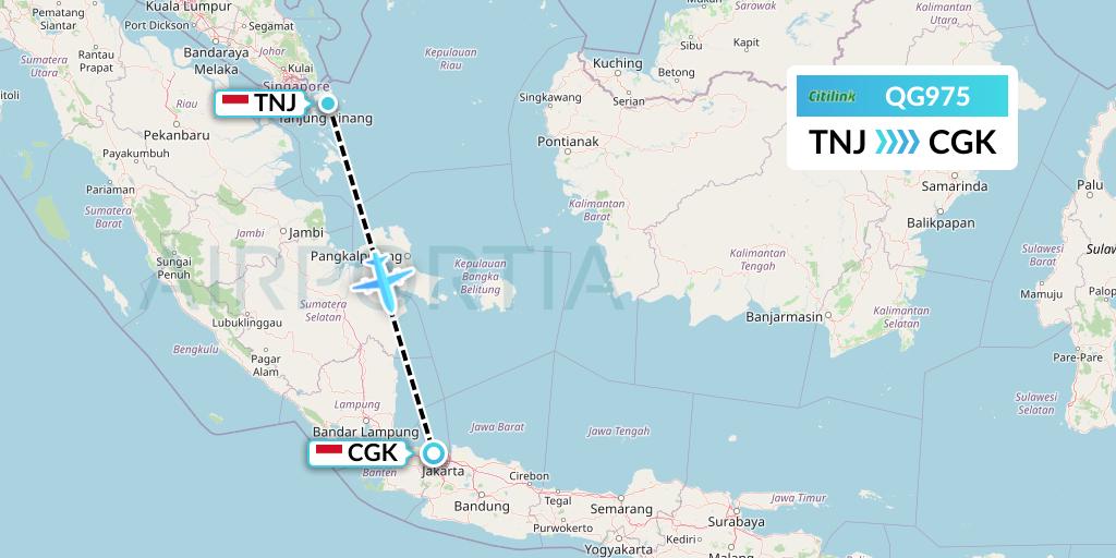 QG975 Citilink Flight Map: Tanjung Pinang to Jakarta