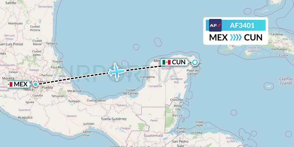 AF3401 Air France Flight Map: Mexico City to Cancun
