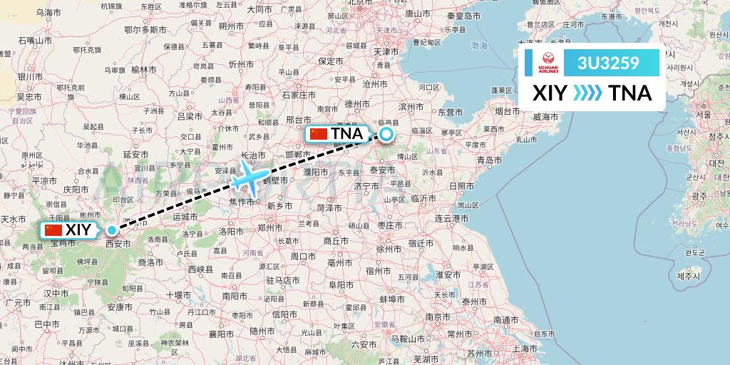 3U3259 Sichuan Airlines Flight Map: Xi'an to Jinan