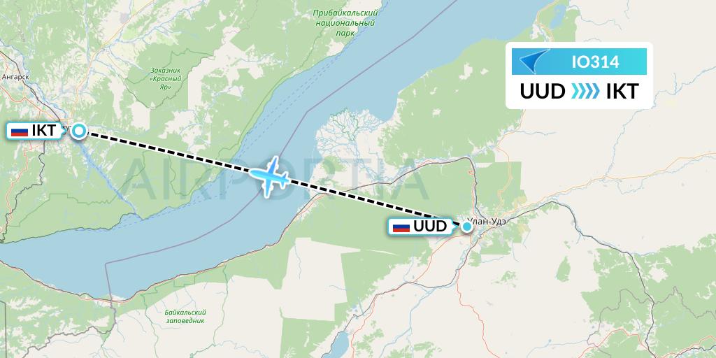IO314 IrAero Flight Map: Ulan-Ude to Irkutsk