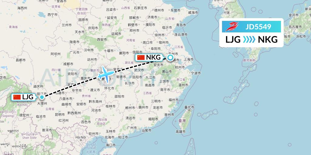 JD5549 Capital Airlines Flight Map: Lijiang to Nanjing