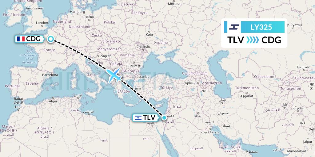 LY325 El Al Flight Map: Tel Aviv to Paris