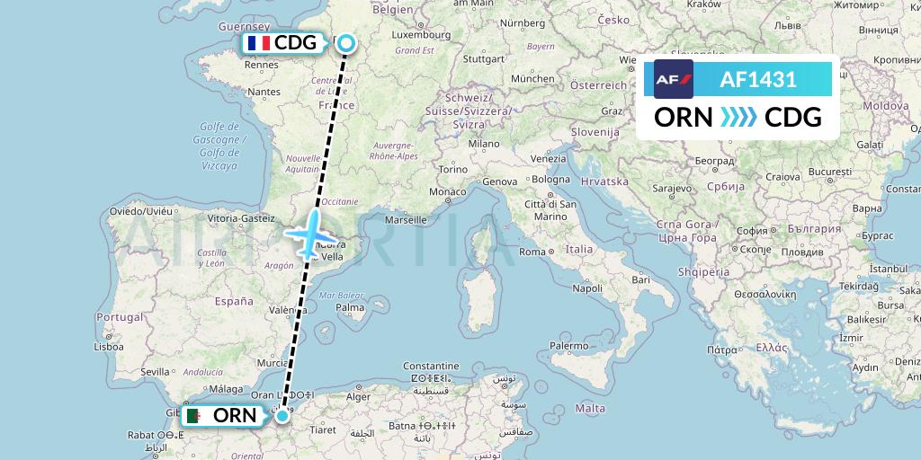 AF1431 Air France Flight Map: Oran to Paris