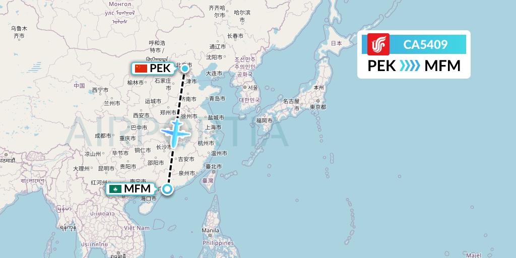 CA5409 Air China Flight Map: Beijing to Macau