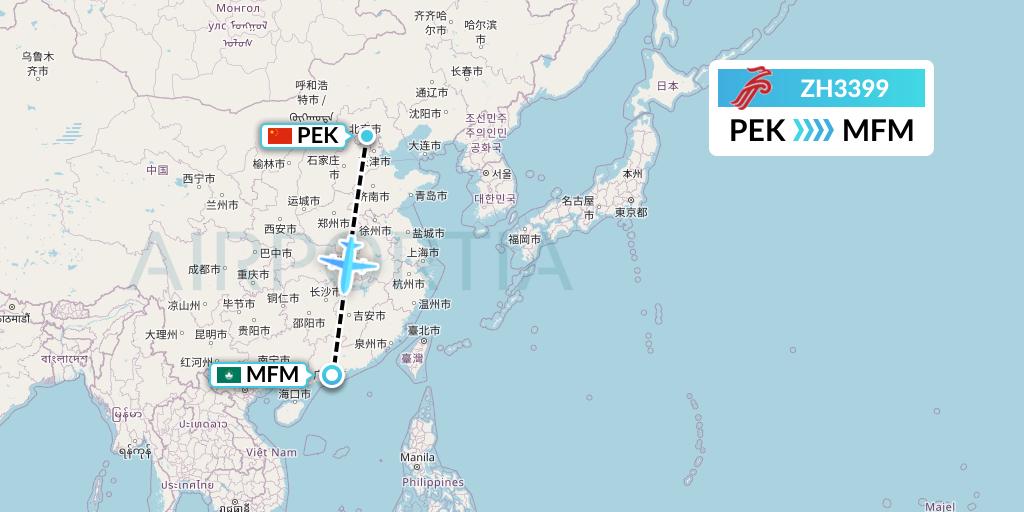ZH3399 Shenzhen Airlines Flight Map: Beijing to Macau