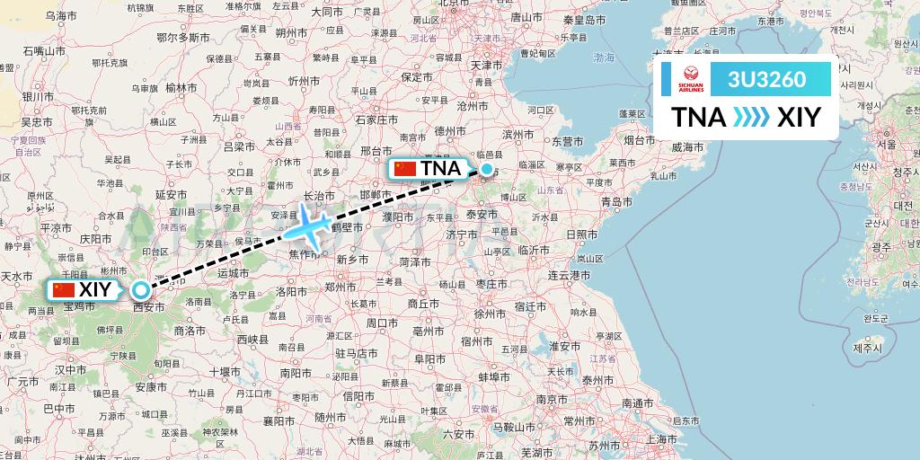 3U3260 Sichuan Airlines Flight Map: Jinan to Xi'an