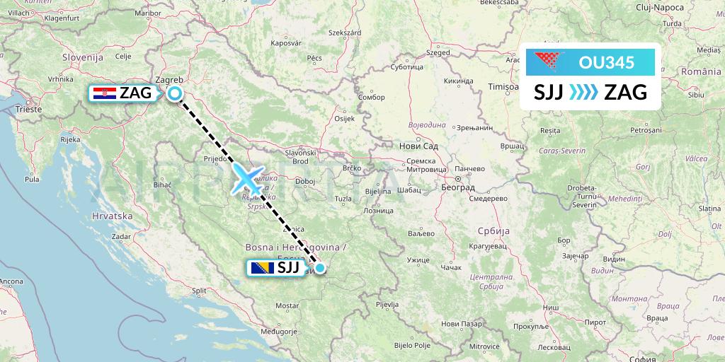 OU345 Croatia Airlines Flight Map: Sarajevo to Zagreb