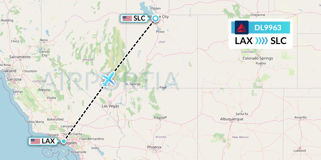 DL9963 Delta Air Lines Flight Map: Los Angeles to Salt Lake City