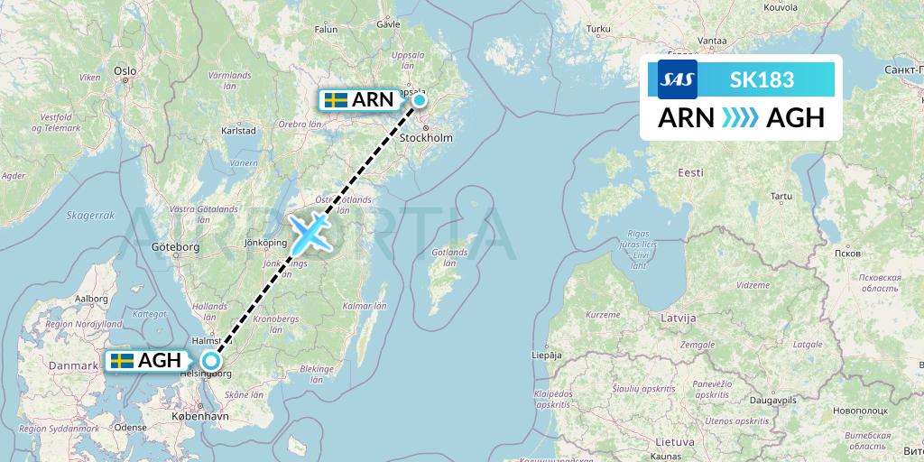 SK183 SAS Flight Map: Stockholm to Angelholm