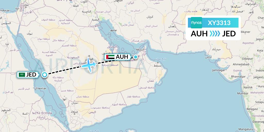 XY3313 Flynas Flight Map: Abu Dhabi to Jeddah