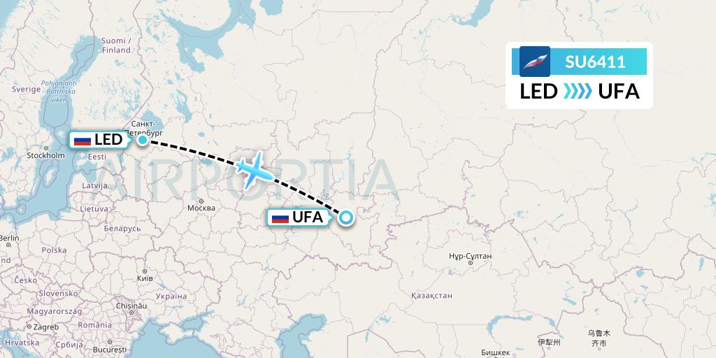 SU6411 Aeroflot Flight Map: St. Petersburg to Ufa