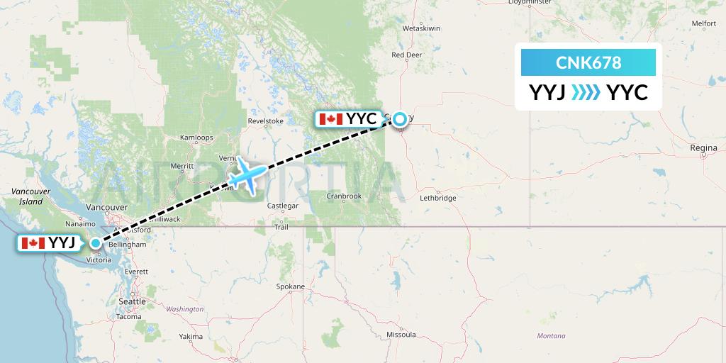 CNK678 Sunwest Aviation Flight Map: Victoria to Calgary