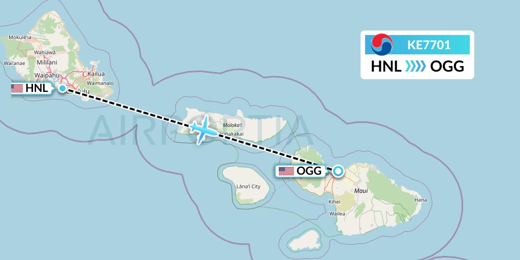 KE7701 Korean Air Flight Map: Honolulu to Kahului