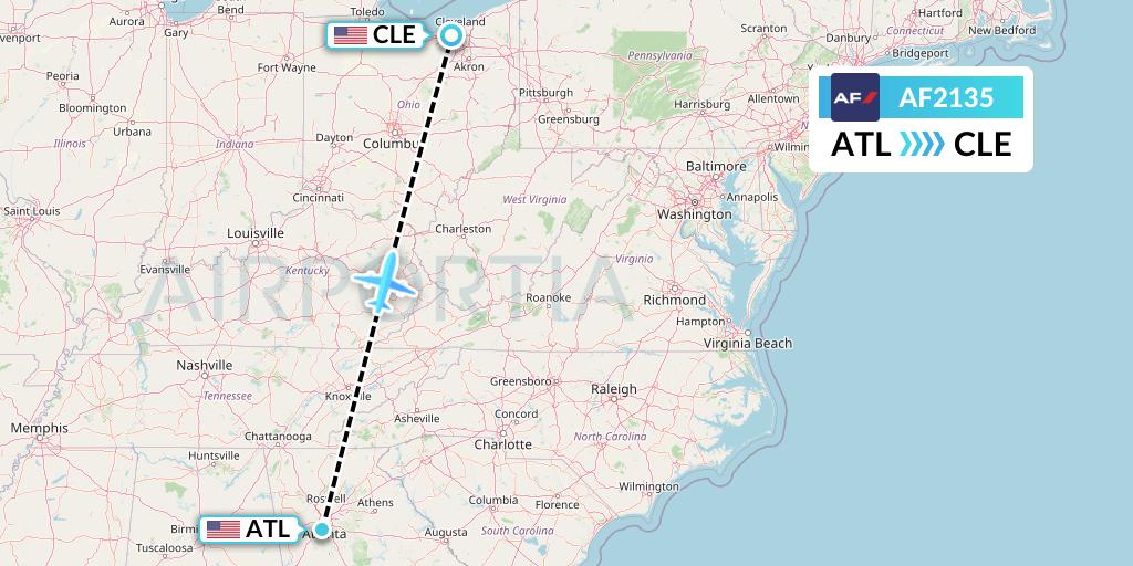 AF2135 Air France Flight Map: Atlanta to Cleveland