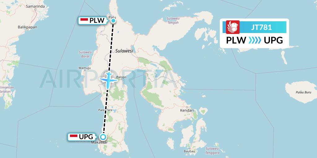 JT781 Lion Airlines Flight Map: Palu to Makassar