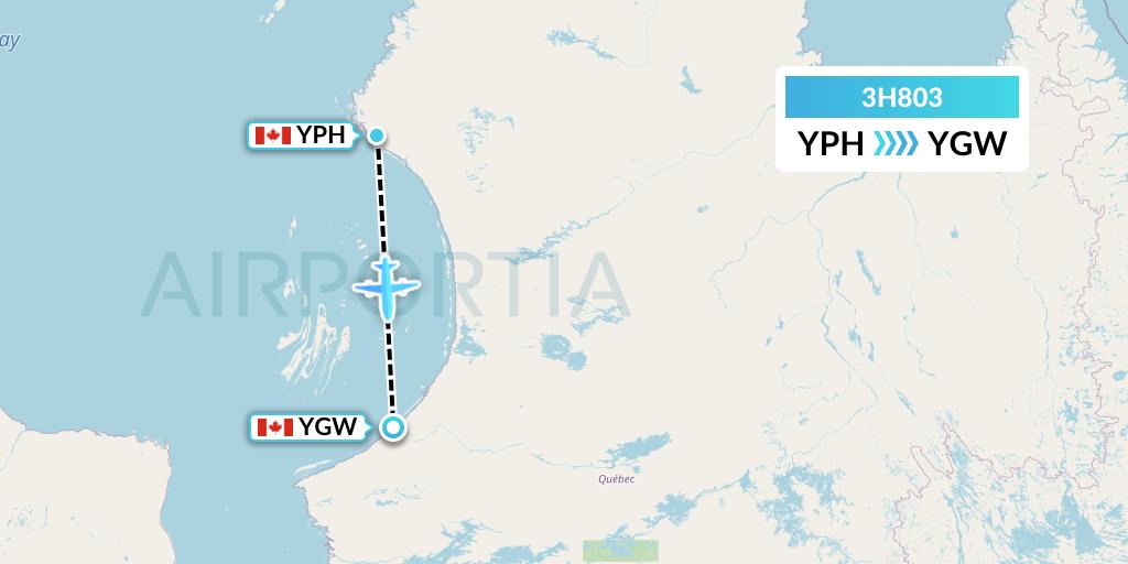 3H803 Air Inuit Flight Map: Inukjuak to Kuujjuarapik
