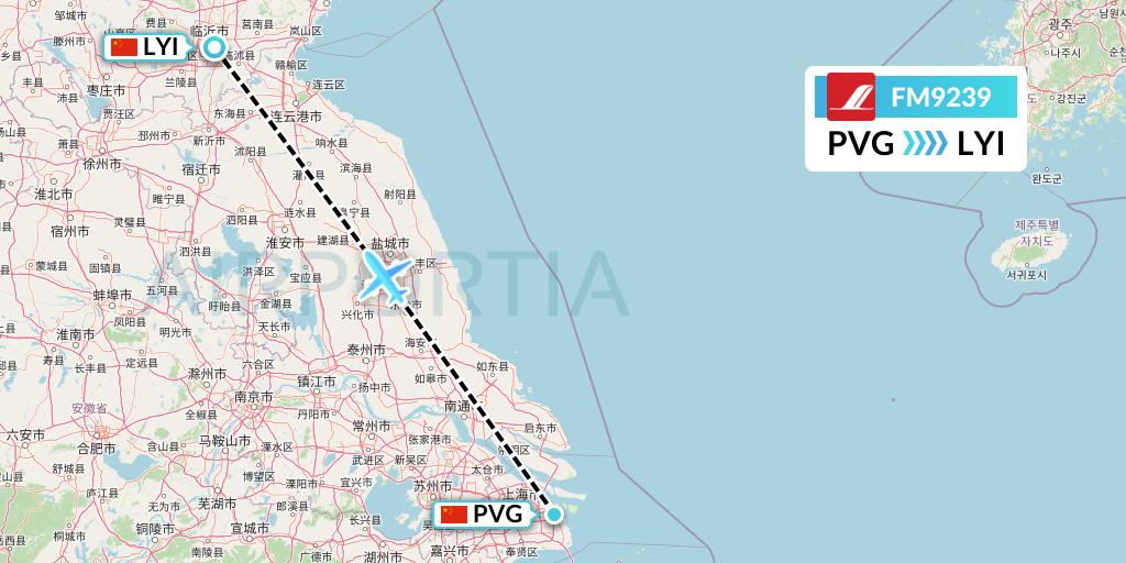 FM9239 Shanghai Airlines Flight Map: Shanghai to Linyi