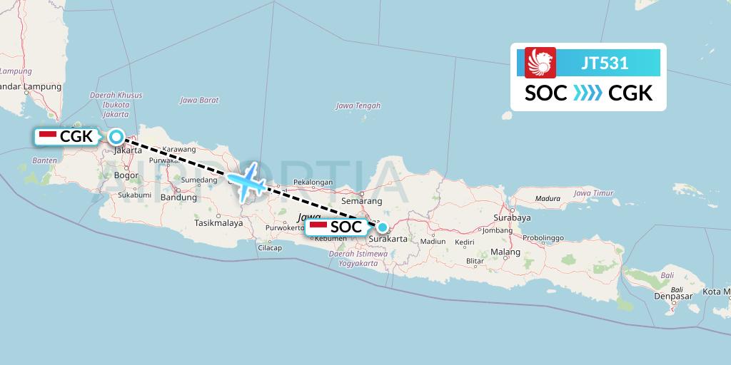 JT531 Lion Airlines Flight Map: Surakarta to Jakarta