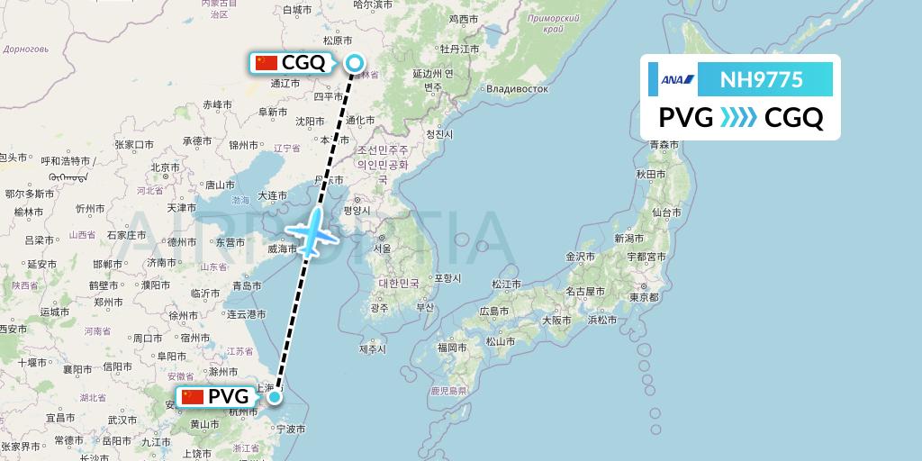 NH9775 All Nippon Airways Flight Map: Shanghai to Changchun