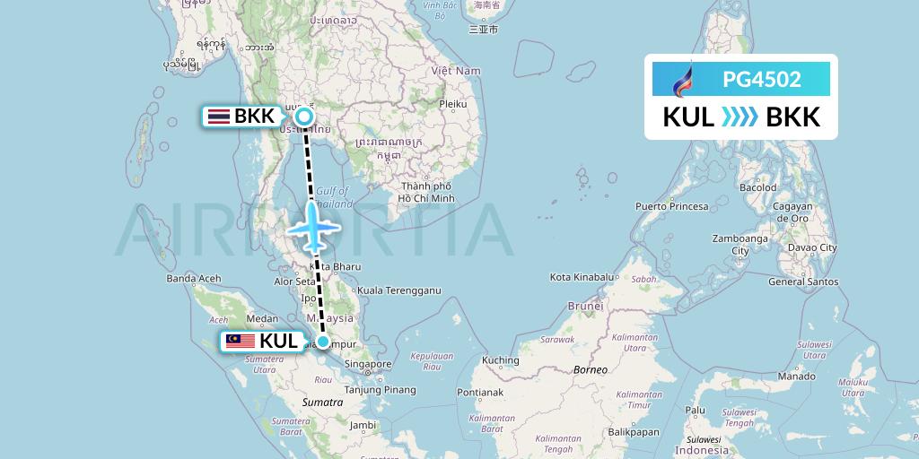 PG4502 Bangkok Airways Flight Map: Kuala Lumpur to Bangkok