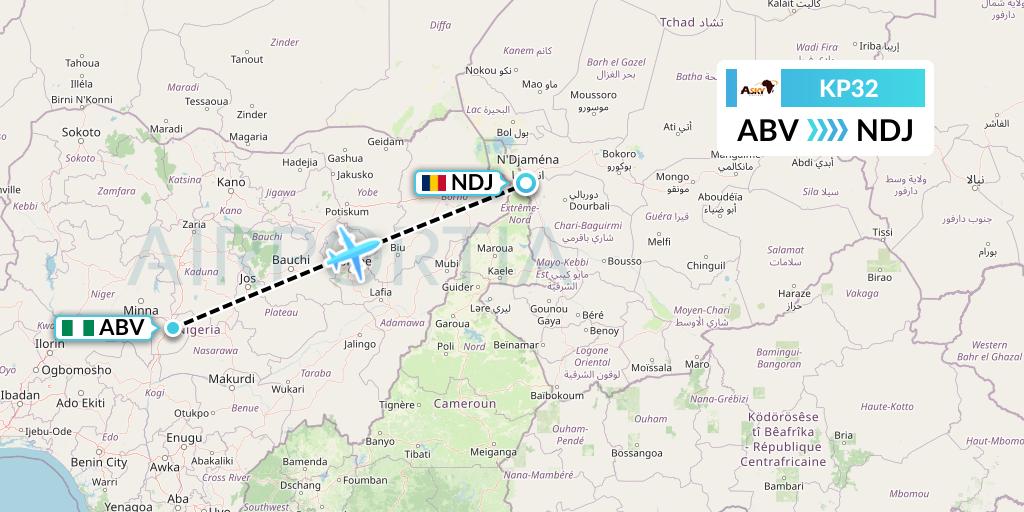KP32 ASKY Flight Map: Abuja to N'Djamena