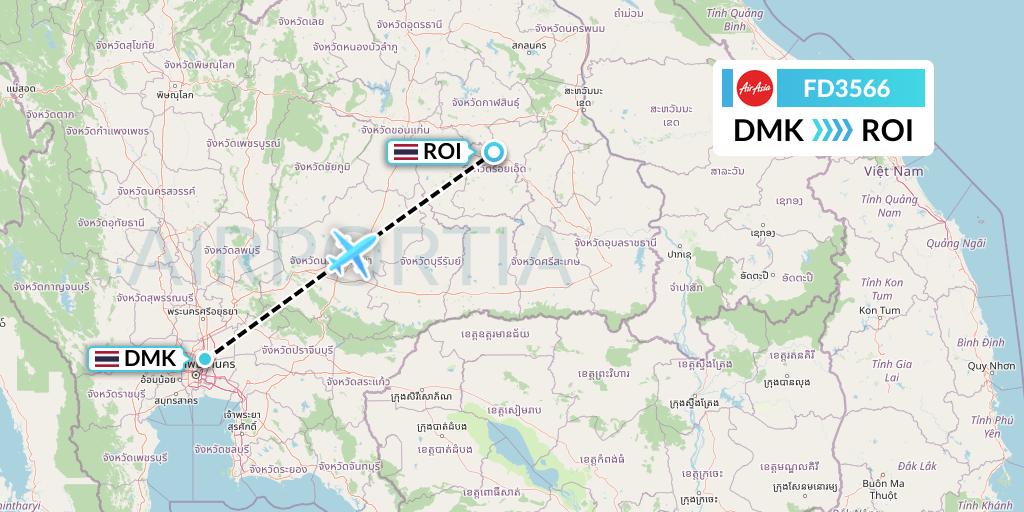 FD3566 Thai AirAsia Flight Map: Bangkok to Roi Et