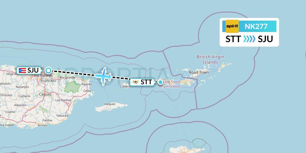 NK277 Spirit Airlines Flight Map: St. Thomas to San Juan