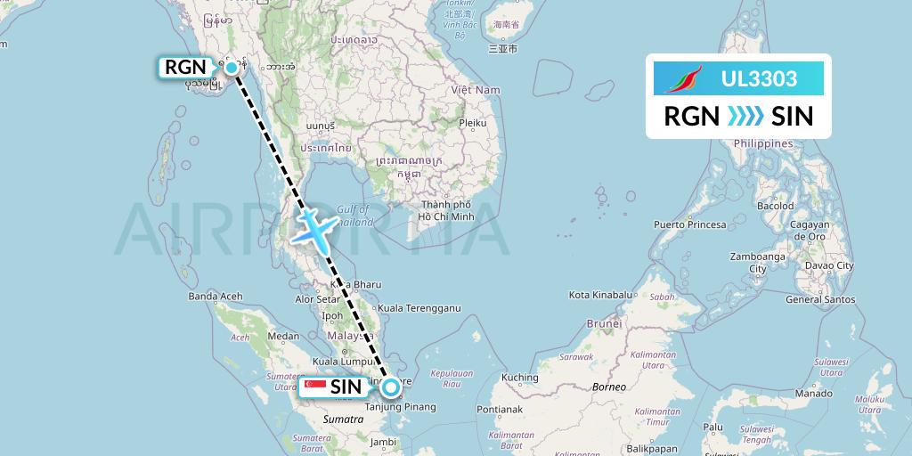 UL3303 SriLankan Airlines Flight Map: Yangon to Singapore