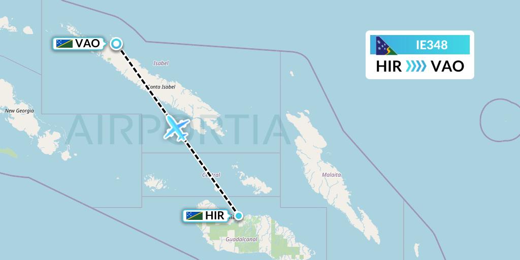 IE348 Solomon Airlines Flight Map: Honiara to Suavanao