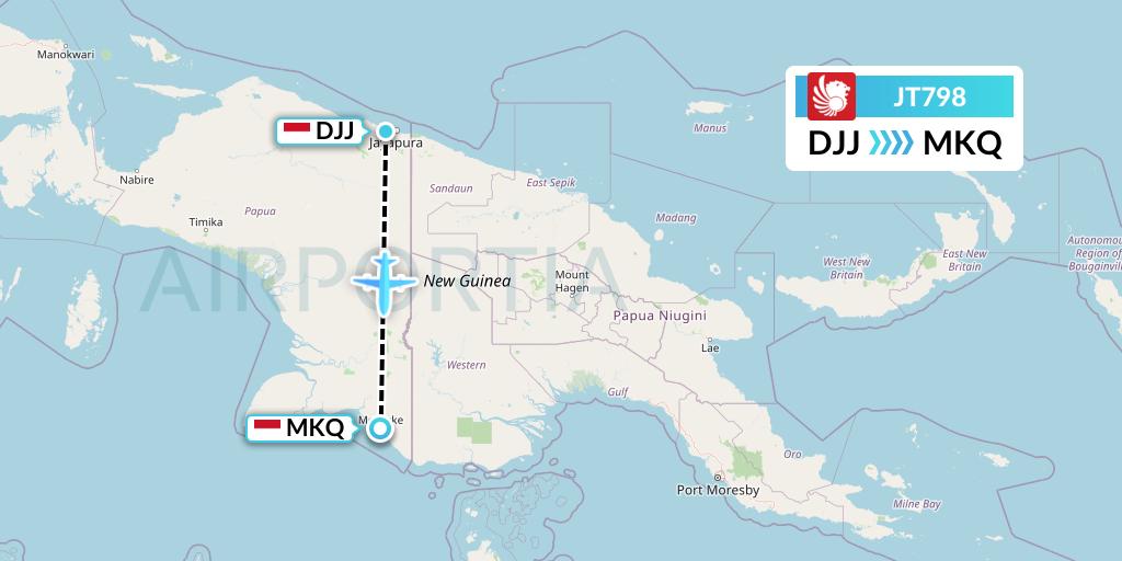 JT798 Lion Airlines Flight Map: Jayapura to Merauke-Papua Island