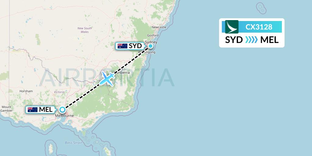 CX3128 Cathay Pacific Flight Map: Sydney to Melbourne