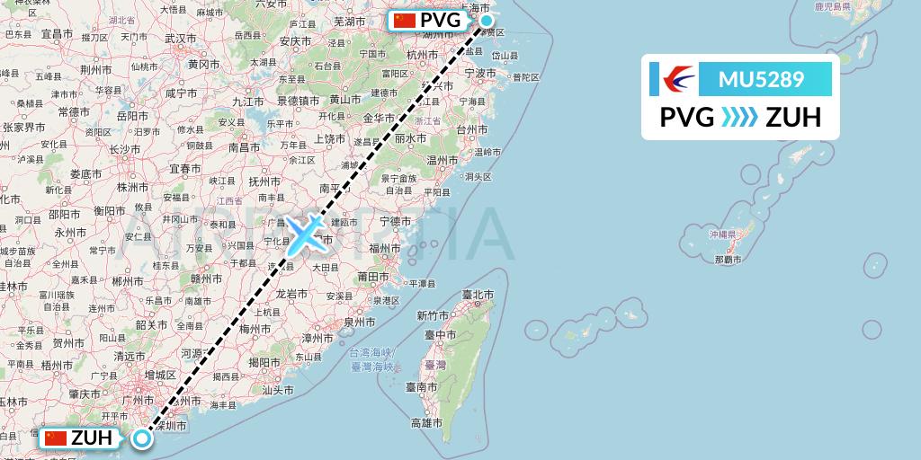 MU5289 China Eastern Airlines Flight Map: Shanghai to Zhuhai