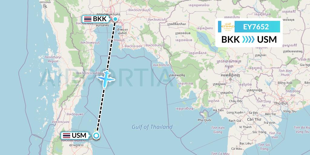 EY7652 Etihad Airways Flight Map: Bangkok to Koh Samui