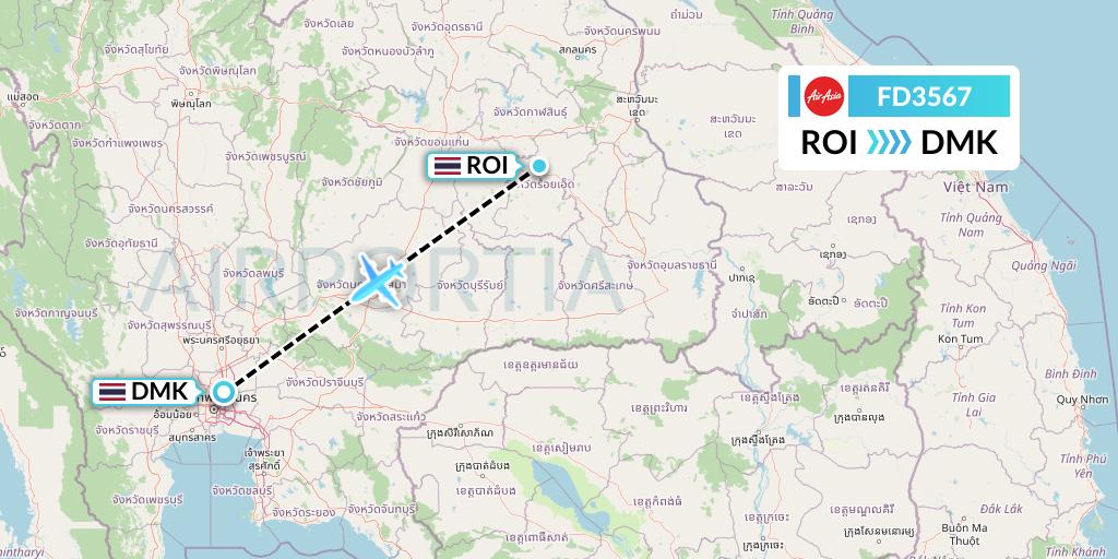 FD3567 Thai AirAsia Flight Map: Roi Et to Bangkok