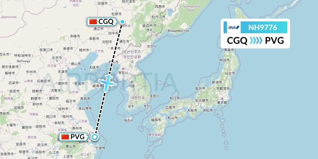NH9776 All Nippon Airways Flight Map: Changchun to Shanghai