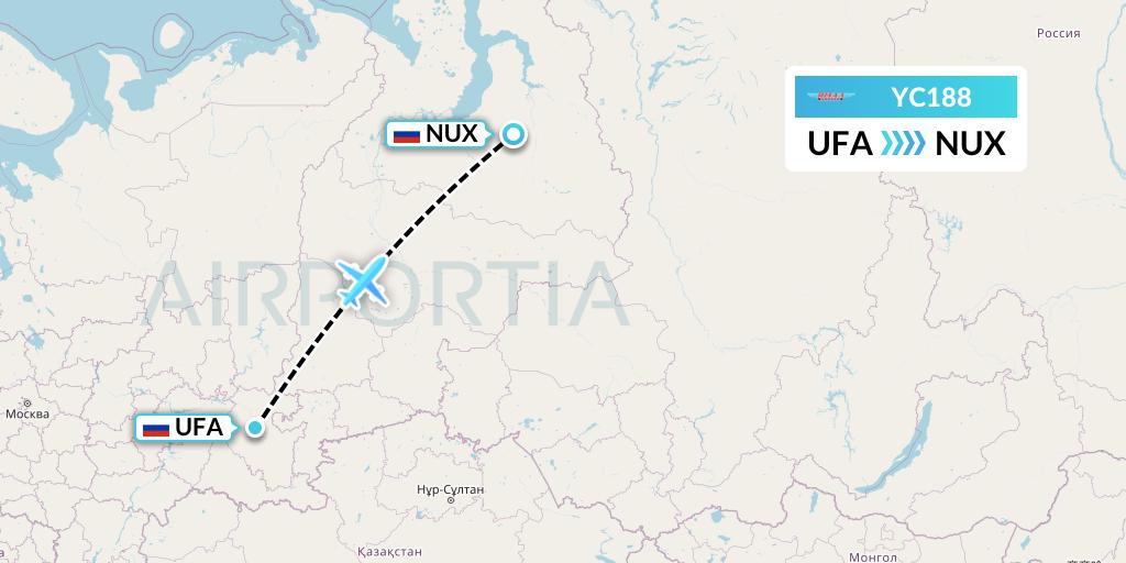 YC188 Yamal Airlines Flight Map: Ufa to Novy Urengoy